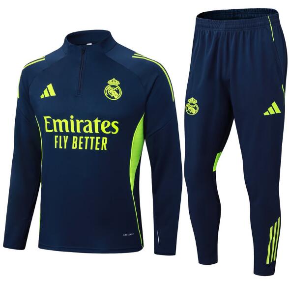 Real Madrid 2025/26 Navy Green Training Suit (Sweatshirt+Trouser)