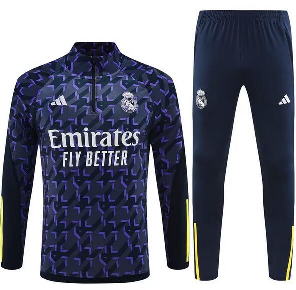 Real Madrid 2023/24 Dark Blue Training Suits (Sweatshirt+Trouser)