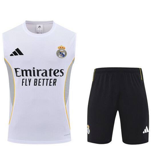 Real Madrid 2025/26 White Grey Training Vest Uniforms (Shirt+Shorts)
