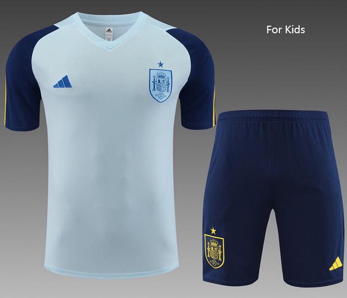 Kids Spain 2023/24 Light Blue Training Kits (Shirt+Shorts)