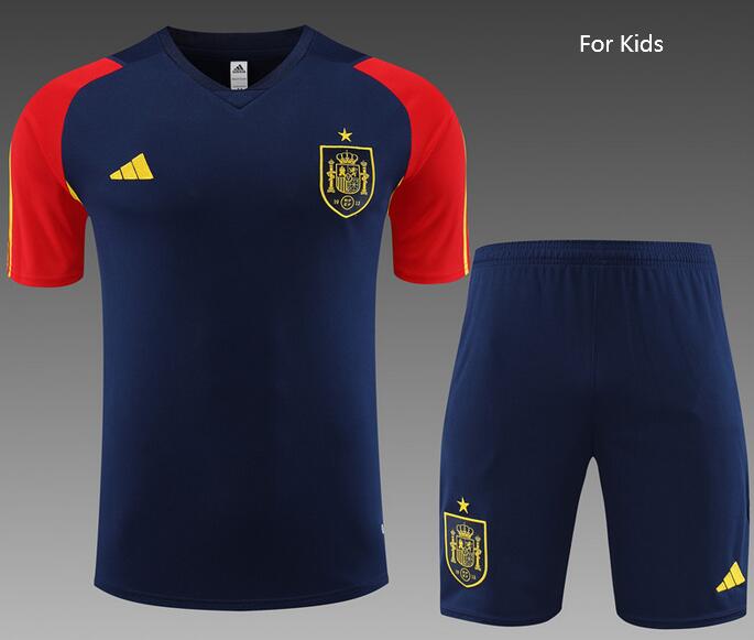 Kids Spain 2023/24 Navy Red Training Kits (Shirt+Shorts)