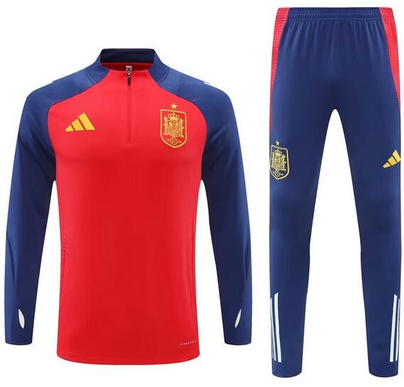 Spain 2024 Euro Cup Red Navy Training Suit (Sweatshirt+Trousers)