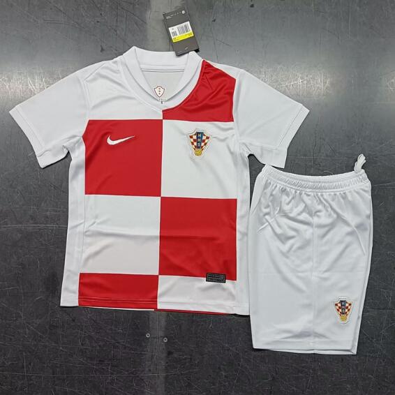 Croatia 2024 Euro Cup Home Kids Soccer Kit Children Shirt And Shorts