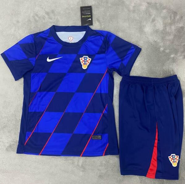 Croatia 2024 Euro Cup Away Kids Soccer Kit Children Shirt And Shorts