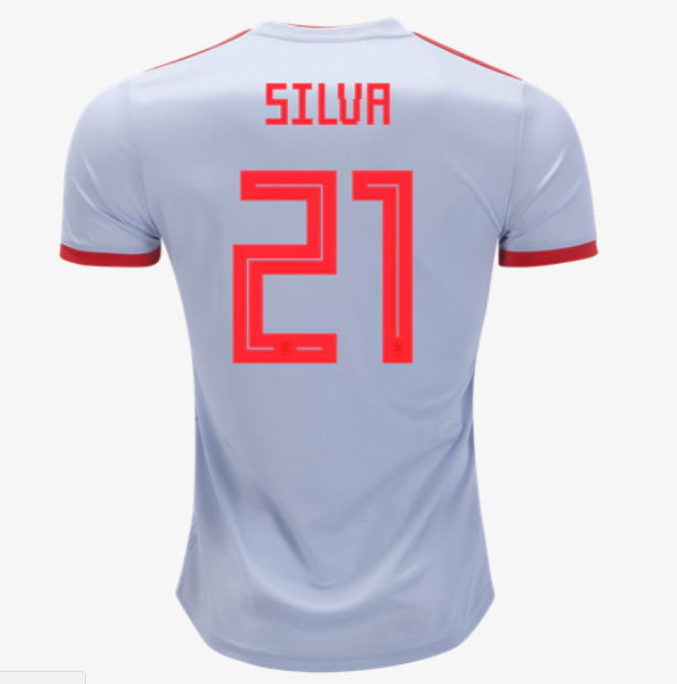Spain 2018 World Cup Away David Silva Shirt Soccer Jersey