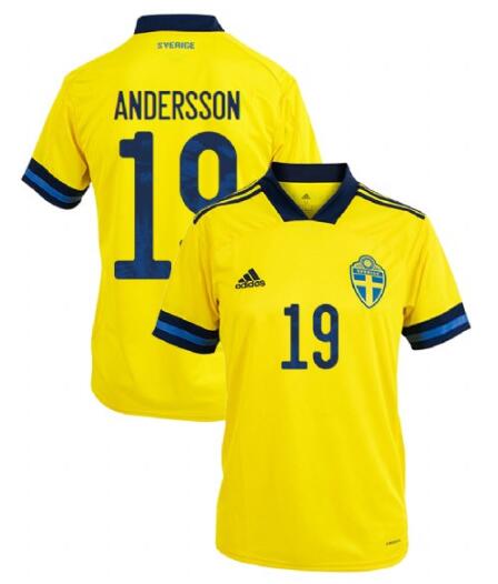 Sweden 2020 Home ANDERSSON 19 Shirt Soccer Jersey