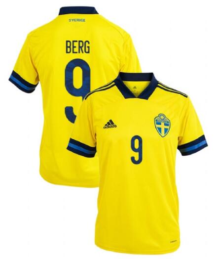 Sweden 2020 Home BERG 9 Shirt Soccer Jersey