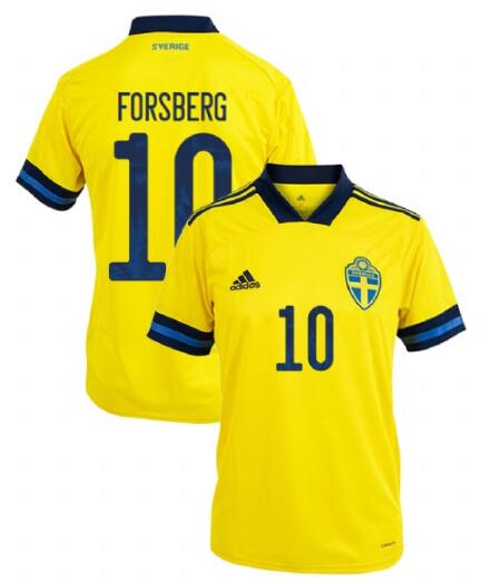 Sweden 2020 Home FORSBERG 10 Shirt Soccer Jersey