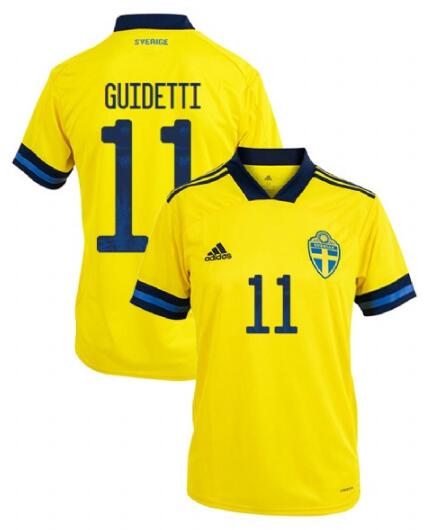 Sweden 2020 Home GUIDETTI 11 Shirt Soccer Jersey