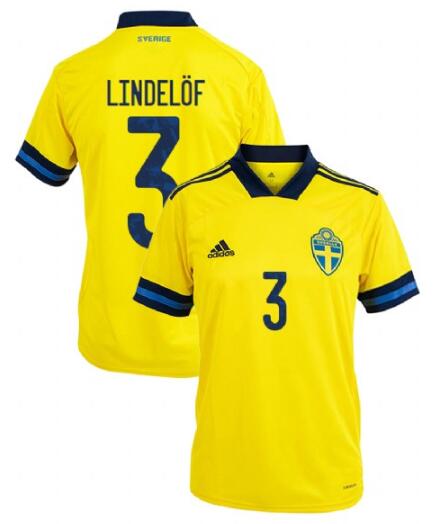 Sweden 2020 Home LINDELOF 3 Shirt Soccer Jersey