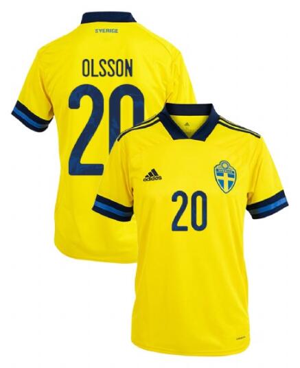 Sweden 2020 Home OLSSON 20 Shirt Soccer Jersey