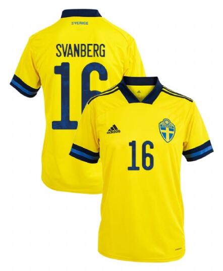 Sweden 2020 Home SVANBERG 16 Shirt Soccer Jersey