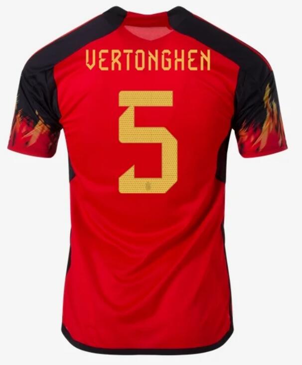 Belgium 2022 World Cup Home 5 Vertonghen Shirt Soccer Jersey