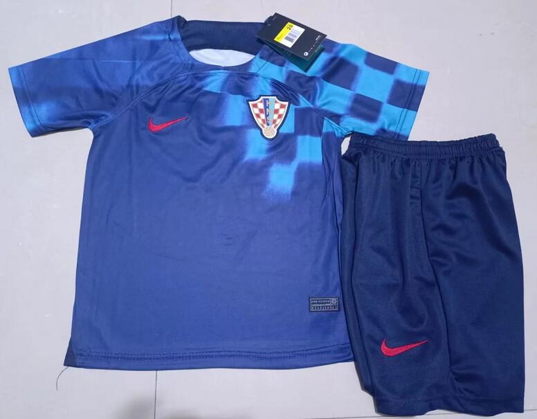 Croatia 2022 World Cup Away Kids Soccer Kit Children Shirt And Shorts