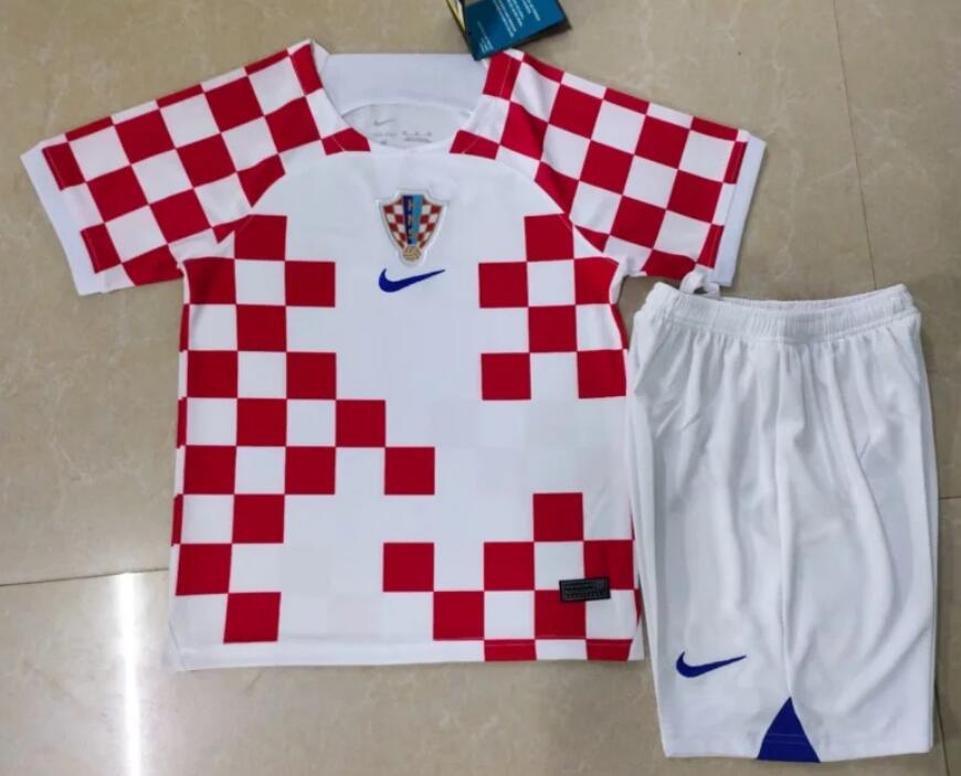 Croatia 2022 World Cup Home Kids Soccer Kit Children Shirt And Shorts