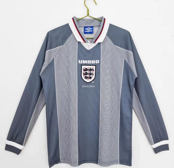 England 1996 Away Retro Blue Long Sleeved Shirt Soccer Jersey