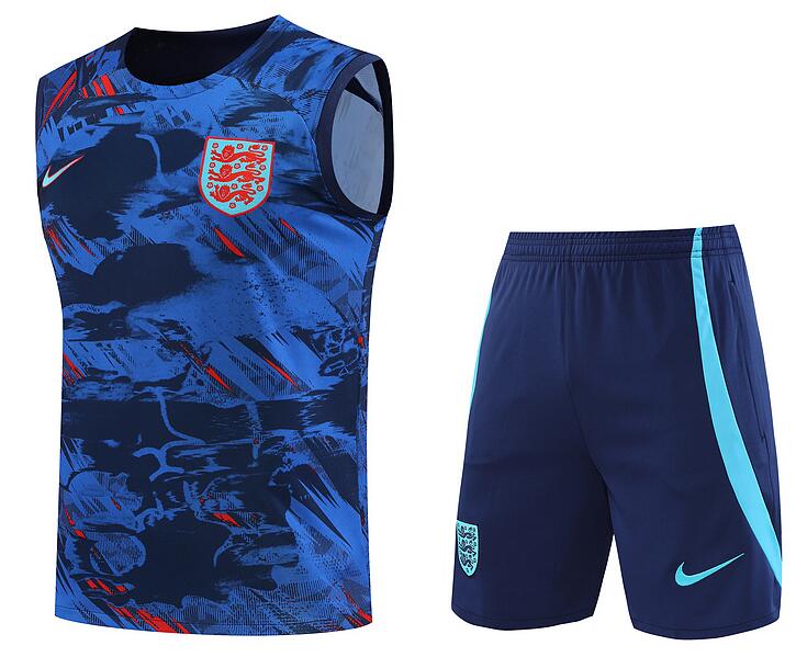 2022 World Cup England Blue Navy Vest Training Suit (Shirt+Shorts)