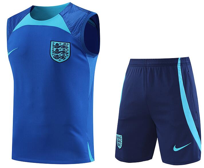 2022 World Cup England Blue Vest Training Suit (Shirt+Shorts)