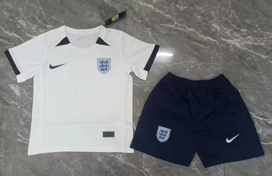 England 2023/24 Home Kids Soccer Team Kit Children Shirt And Shorts