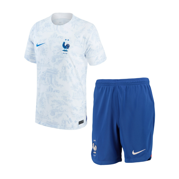 France 2022 World Cup Away Kids Soccer Kit Children Shirt And Shorts