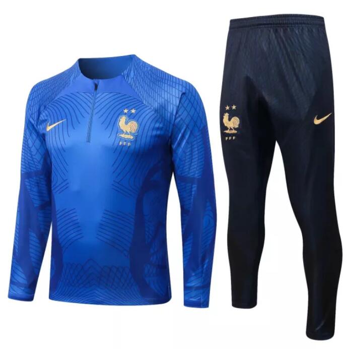 France 2022/23 Blue Texture Training Suit (Sweatshirt+Trouser)