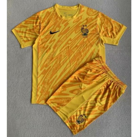France 2024 Euro Cup Goalkeeper Kids Soccer Team Kit Children Shirt And Shorts