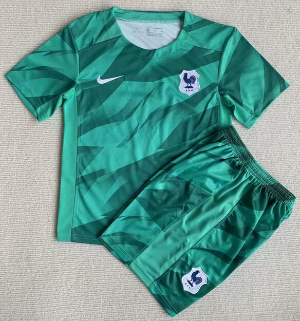 France 2023/24 Goalkeeper Kids Soccer Team Kit Children Shirt And Shorts