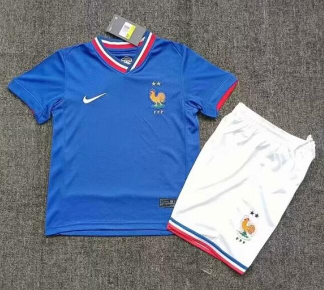 Concept Version France 2024/25 Home Kids Soccer Team Kit Children Shirt And Shorts