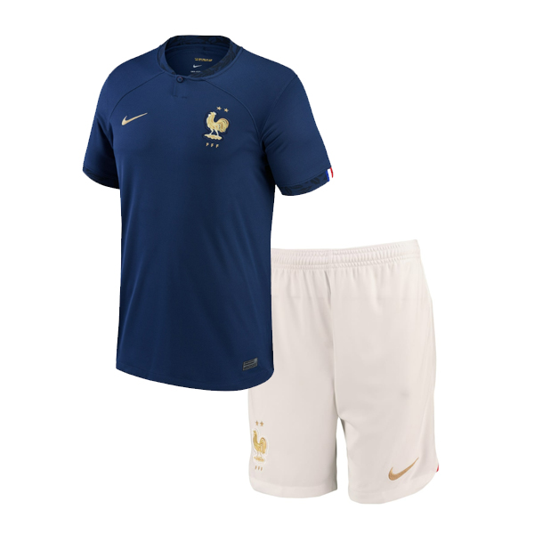 France 2022 World Cup Home Kids Soccer Kit Children Shirt And Shorts