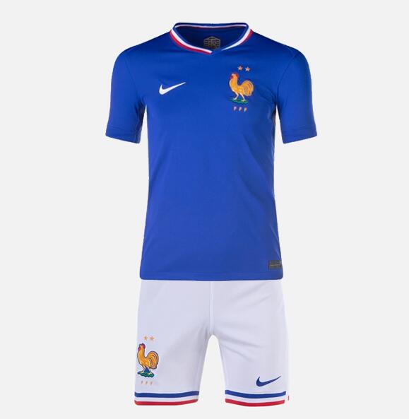 France 2024 Euro Cup Home Kids Soccer Team Kit Children Shirt And Shorts