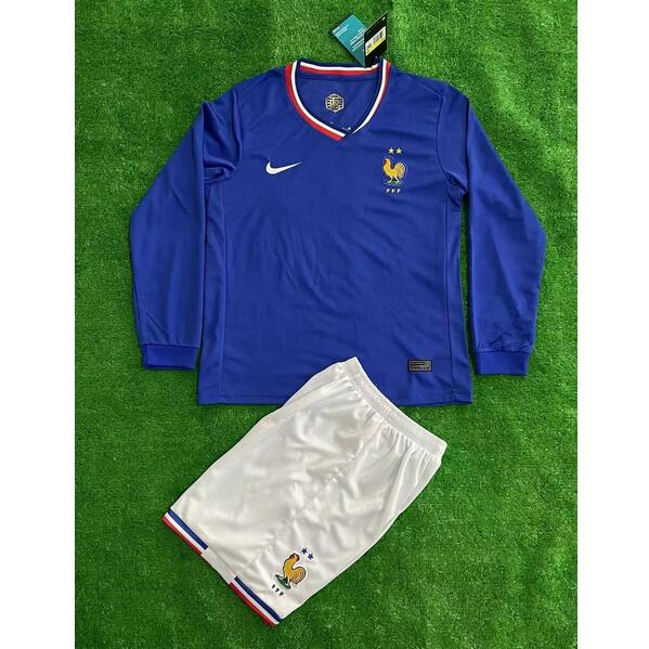 France 2024 Euro Cup Home Kids Long Sleeved Soccer Team Kit Children Shirt And Shorts