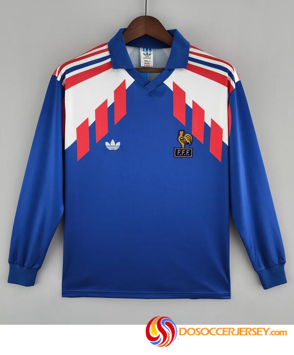 France 1988/90 Home Retro Long Sleeved Shirt Soccer Jersey