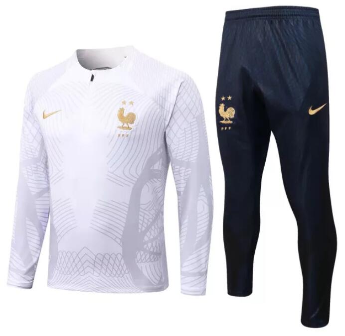 France 2022/23 White Texture Training Suit (Sweatshirt+Trouser)
