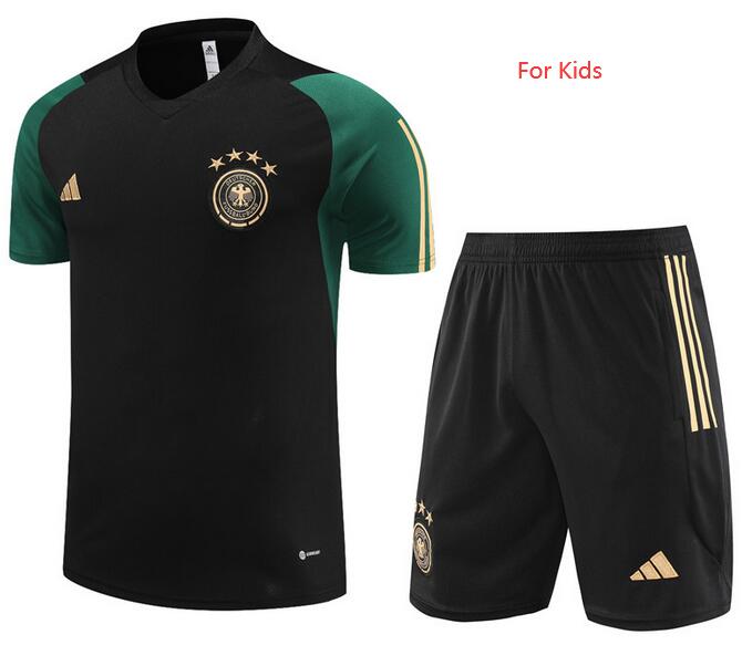 Kids Germany 2023/24 Black Green Training Uniforms (Shirt+Shorts)