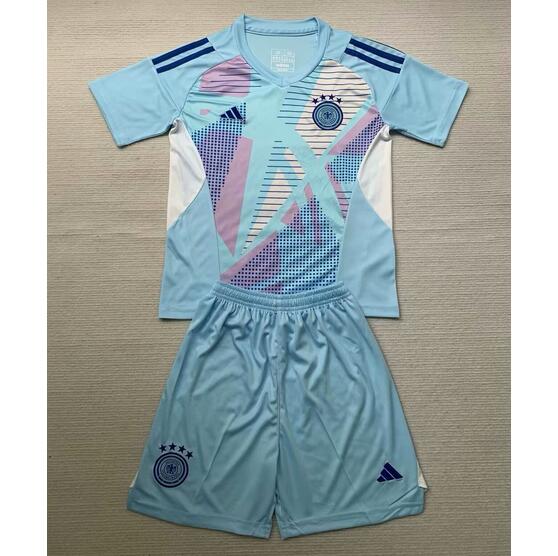 Germany 2024 Euro Cup Goalkeeper Kids Blue Soccer Kits Children Shirt With Shorts