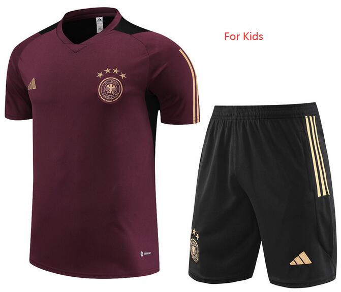 Kids Germany 2023/24 Red Black Training Uniforms (Shirt+Shorts)