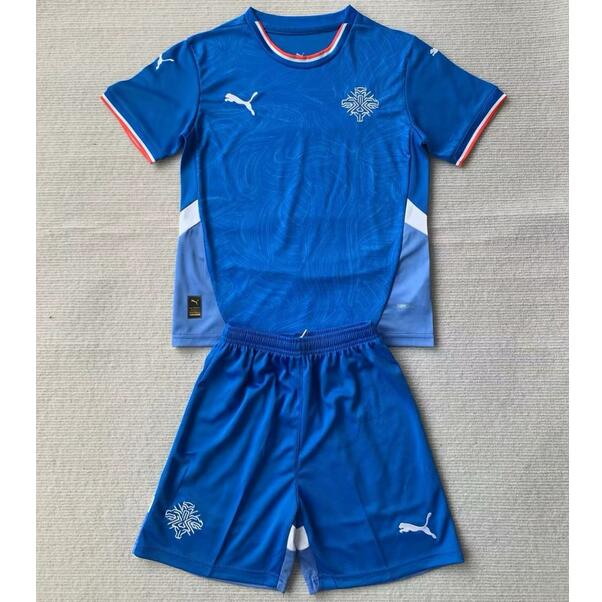 Iceland 2024 Euro Cup Home Kids Soccer Kit Children Shirt And Shorts