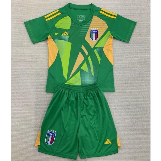 Italy 2024 Euro Cup Goalkeeper Kids Green Soccer Kits Children Shirt and Shorts