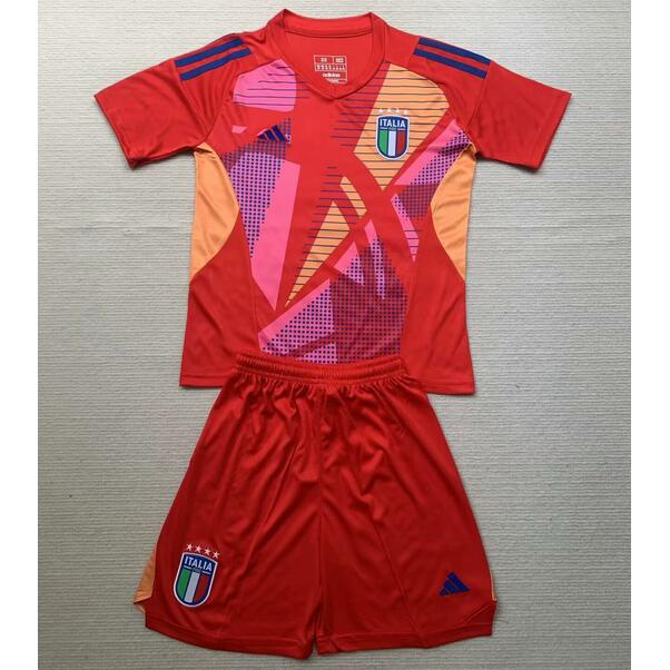 Italy 2024 Euro Cup Goalkeeper Kids Red Soccer Kits Children Shirt and Shorts