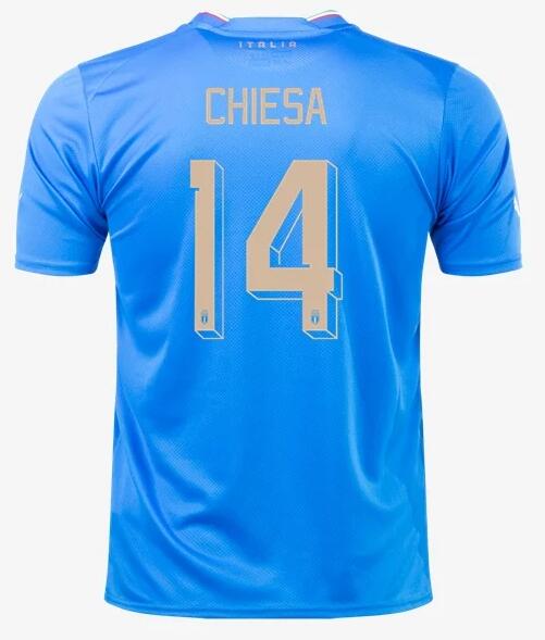 Italy 2022/23 Home 14 Chiesa Shirt Soccer Jersey