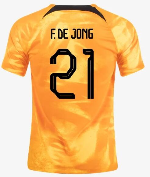Netherlands 2022 World Cup Home 21 F. de Jong Shirt Soccer Jersey