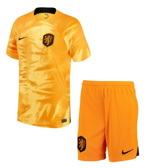 Netherlands 2022 World Cup Home Kids Soccer Kit Children Shirt And Shorts