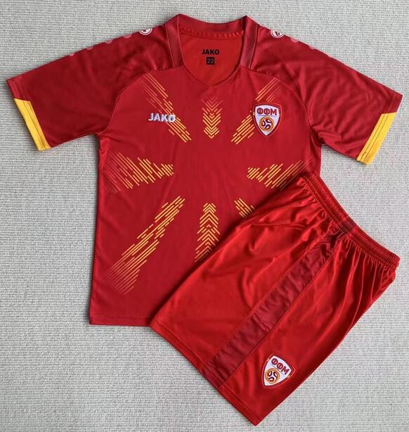 North Macedonia 2023/24 Home Kids Soccer Kit Children Shirt And Shorts
