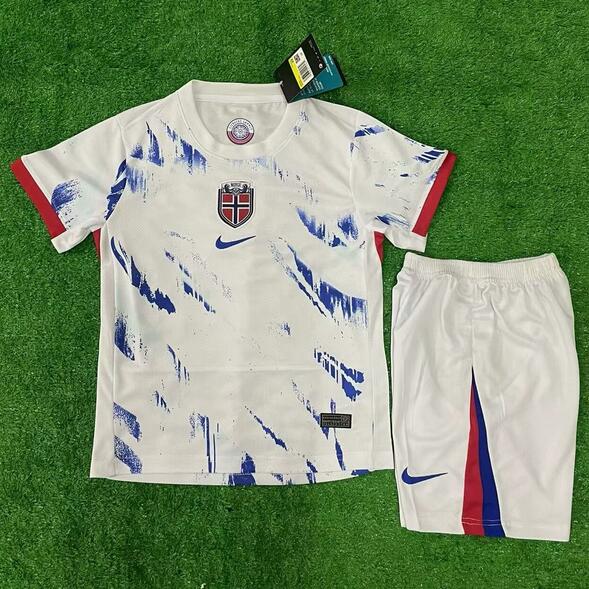 Norway 2024 Euro Cup Away Kids Soccer Kit Children Shirt And Shorts