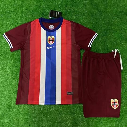 Norway 2024 Euro Cup Home Kids Soccer Kit Children Shirt And Shorts