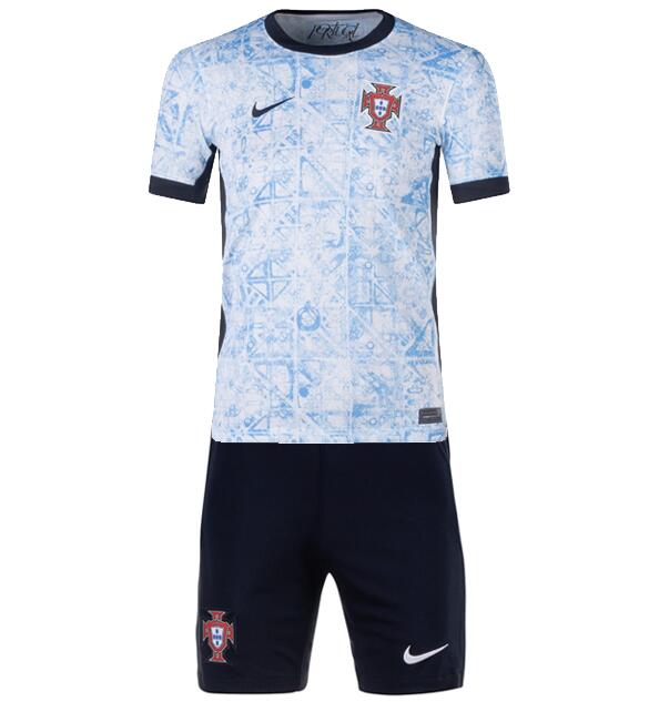 Portugal 2024 Euro Cup Away Kids Soccer Team Kit Children Shirt And Shorts
