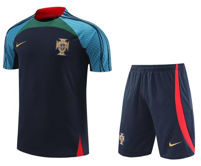 Portugal 2022 World Cup Black Blue Training Suits (Shirt+Shorts)