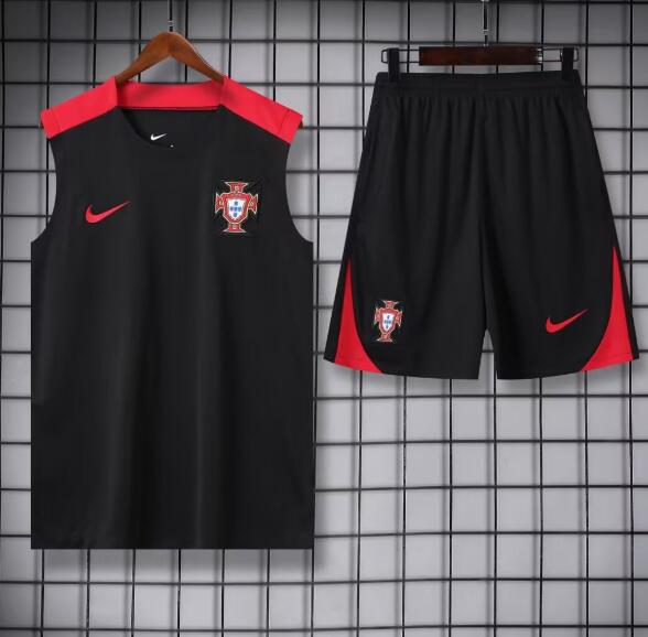 Portugal 2024 Euro Cup Black Training Vest Suits (Shirt+Shorts)
