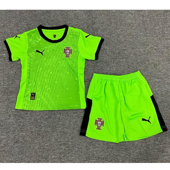 Portugal 2025 Goalkeeper Kids Green Soccer Team Kit Children Shirt And Shorts