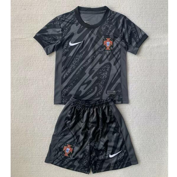France 2024 Euro Cup Goalkeeper Kids Black Soccer Team Kit Children Shirt And Shorts
